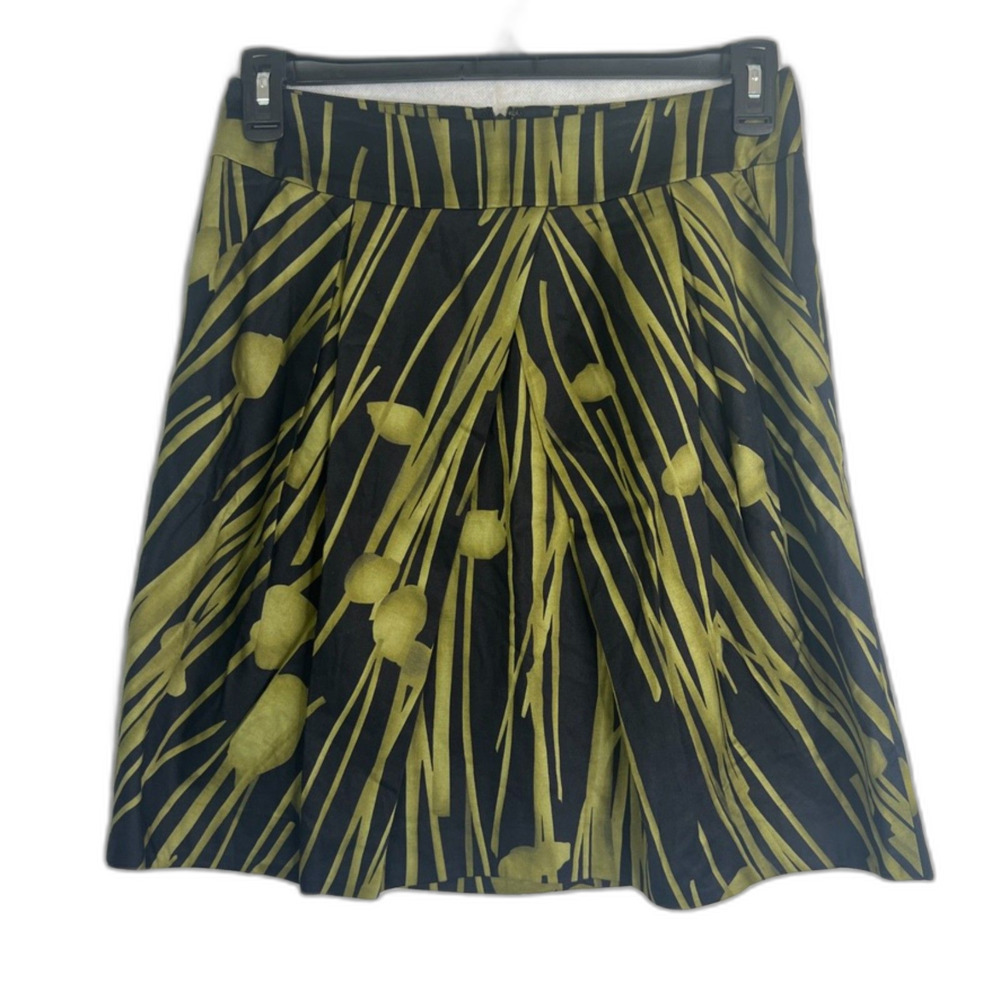 Kenneth Cole Reaction Black Green Split Front Cotton Aline Skirt Size 2‎